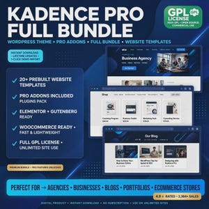 Kadence Pro WordPress-thema, compleet pakket (GPL), 100+ startertemplates, webshopbuilder