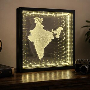 Illuminated 3D Topographic Map Art | Infinity Mirror Travel Decor (USB Powered)