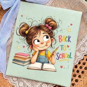 Back To School PNG: School Girl Reading Books Classroom Clipart (Digital Download)