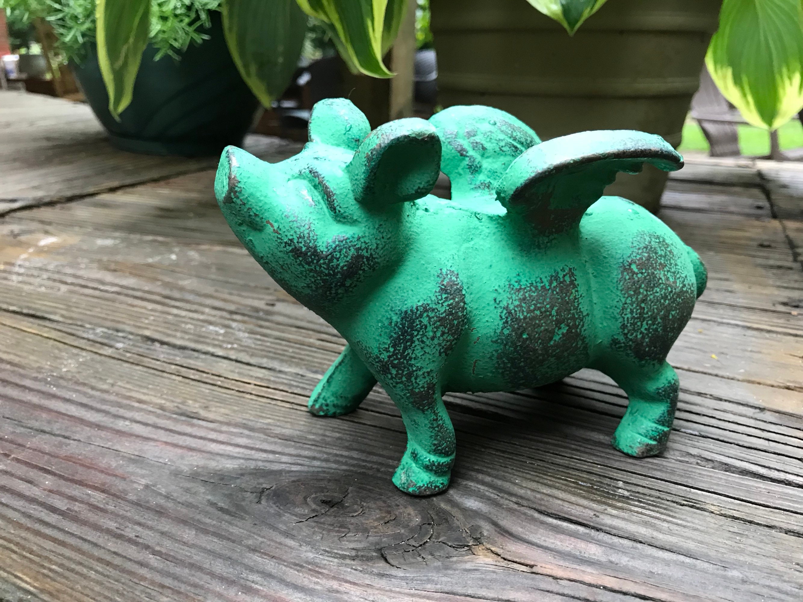 Large Cast Iron Green Shabby Flying Pig Cincinnati Flying Etsy
