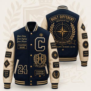 Op maat gemaakte wollen leren varsity-jas, gepersonaliseerde patchwork bomberjack, geborduurd naamlogo