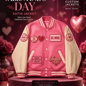 Chaqueta para parejas del Día de San Valentín, parches bordados con el nombre de la pareja, abrigo personalizado de regalo de aniversario para parejas.
