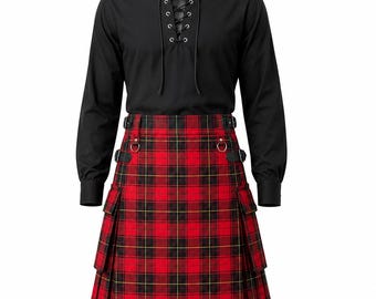 Conjunto de Kilt Escocês Masculino em Tartan, Traje de Casamento das Terras Altas com 10 Peças (Mais de 50 Tartans)