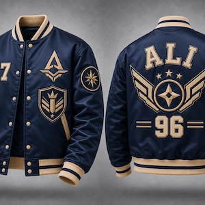 Custom Satin Varsity Bomber Jacket, Personalized Patches , Team Spirit Lettermen Jacket, Group Event Gift