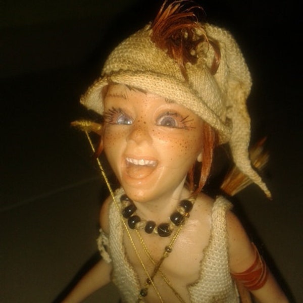 OOAK Polymer Clay Pixie 'Lalo' Fantasy Art dolls (8 inch tall) by Sarah Angelman. - Free Shipping