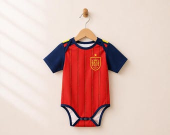 Macacão de futebol infantil personalizado com tema da Espanha | Nome e número personalizados