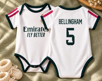 Personalized Real Madrid Baby Soccer Romper | Custom Name & Number Bodysuit