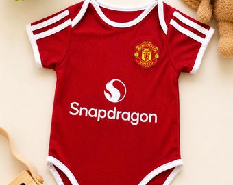 Personalized Manchester United Baby Soccer Romper | Custom Name & Number Bodysuit