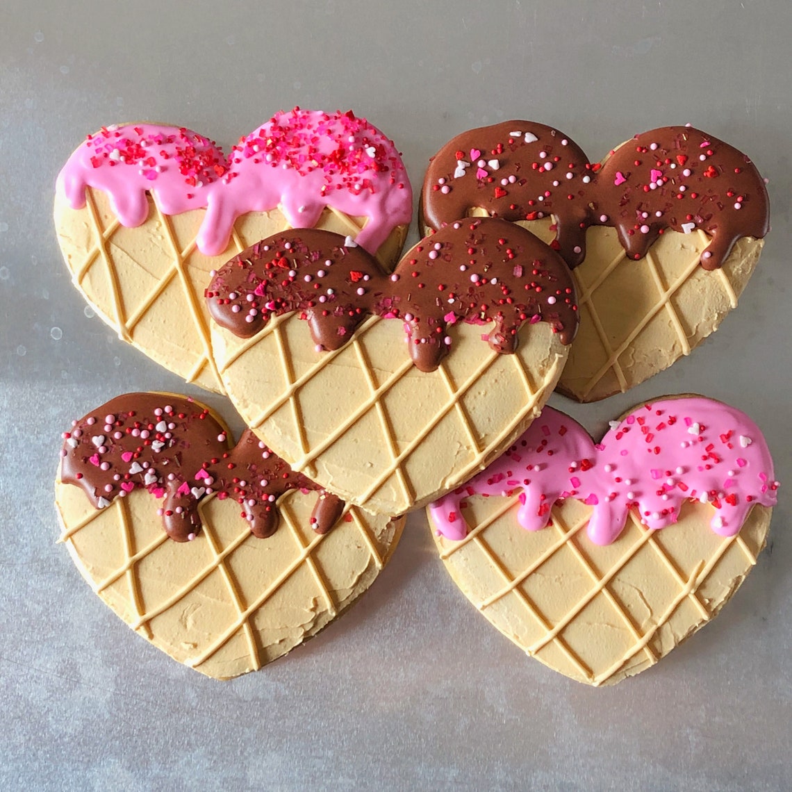Valentines Gift Ice Cream Cone Heart Royal Icing Hand Etsy
