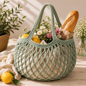 Crochet Market Tote Bag Pattern PDF, Mesh Crochet Bag Pattern, Reusable Shopping Bag, Farmer's Market Tote, Easy Beginner Crochet Pattern