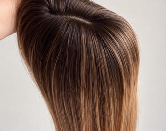 Rooted Honey Blonde Human Hair Wig, Brunette Ombre Blonde Wig, Silky Straight Virgin Hair Wig for Women