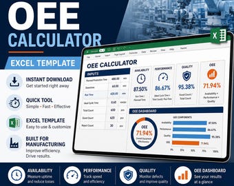 Planilha do Excel para Calculadora de OEE | Ferramenta para medir Disponibilidade, Desempenho, Qualidade e Eficiência de Fabricação