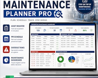 Planilha do Excel para Planejamento de Manutenção Preventiva Profissional | Cronograma de Manutenção de Equipamentos e Cadastro de Ativos