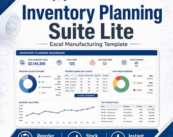 Pacote de Planejamento de Estoque Lite - Modelo de Excel | Rastreador de Estoque, Planejador de Reabastecimento e Painel de Controle de Estoque