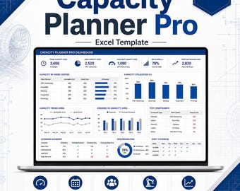 Planilha do Excel Capacity Planner Pro | Planejamento de Capacidade de Manufatura, OEE, Turnos, Restrições de Mão de Obra e Máquinas