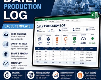 Planilha Excel para Registro Diário de Produção | Rastreamento de Produção, Refugo, Retrabalho e Turnos