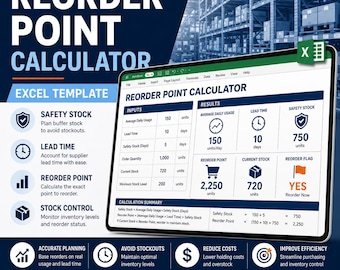 Calculadora de Ponto de Reposição em Excel | Ferramenta para Estoque de Segurança, Prazo de Entrega e Reposição de Estoque