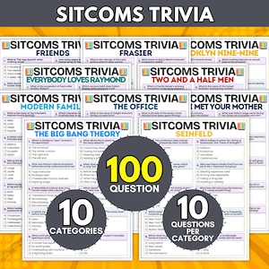 Popular Sitcoms Trivia Game Bundle, Streaming TV Show Party Pub Activity, Television Series Quiz for Adult Seniors Group, Cult Classic Shows