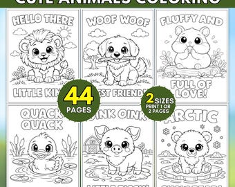 44 Simple Animal Coloring Pages for Kids, Printable Preschool Activity Pack, Easy Toddler Coloring Sheets PDF, Homeschool Instant Download