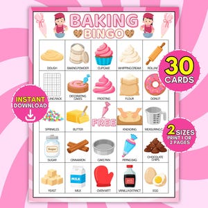 Bakery Bingo Printable Cards for School, 30 Fun Dessert Group Game for Kids, Sweet Pastry Classroom Activity, Instant Download Kitchen Games