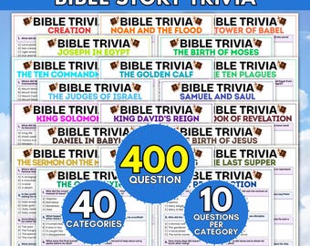 Bible Story Trivia Games Bundle, Old And New Testament Christian Quiz, Sunday School Large Youth Group Activity, Biblical Study Resources