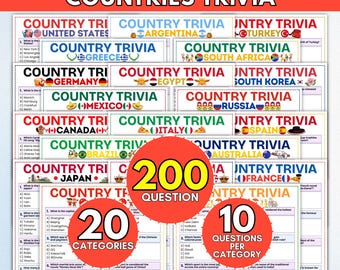 World Geography Trivia Games Bundle, Countries Travel Quiz Cards, Educational Classroom Activity, Fun Homeschool Learning Teacher Resources