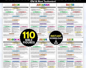 Bible Character Study Printable Guide, Christian Youth Homeschool Resource, Sunday School Biblical Worksheet, Old New Testament Key Figures