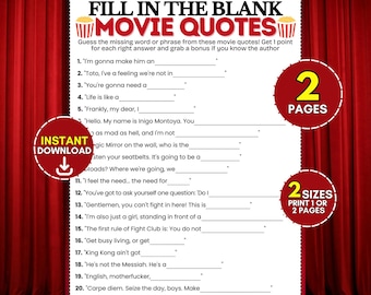 Citations de films célèbres à remplir : jeu sur la culture pop, anecdotes sur le cinéma, Devinez la phrase du film, brise-glace nocturne hollywoodien