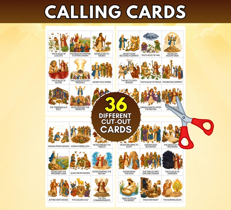 Moses & the Exodus Stories Bingo Game, 30 Bible Story Cards, Christian ...
