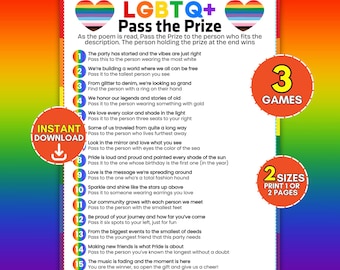 Juego de fiesta "Pasa el premio" del Mes del Orgullo, Actividad de cuentos para fiestas LGBTQ+ Gay Left Right, Rompehielos imprimible para grupos con temática arcoíris, Descarga fácil