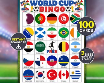 2026 WM 48 Mannschaften Bingo Druckbares Spiel, Fußball Tag Uhr Party Aktivität, Fußball Fan Große Gruppe Eisbrecher, Turnier Familienspiele