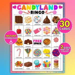 Sweets Bingo Printable Game for Classroom Activity, 30 Candyland Board Cards PDF PNG, School Kids Fun Event Ideas, Instant Download File
