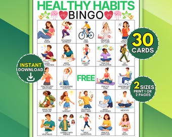 30 Healthy Habits Bingo Cards, Self Care Wellness Activity for Kids & Adults, Mental Wellbeing Group Therapy Idea, Fun School Class Lesson