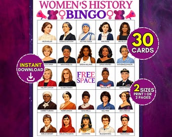 Women's Rights Printable Bingo Game, 30 Empowering Female Icons Cards, International Women's Day Office Party Activity, Feminist Group Event