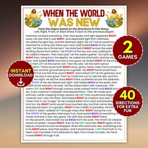 Seven Days Of Creation Story Left Right Game, Christian Pass The Prize for Kids & Children, Youth Ministry Church VBS Large Group Activities
