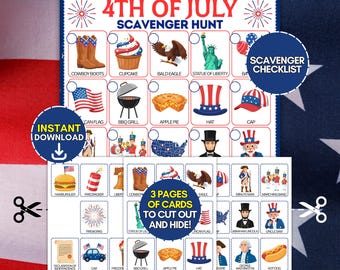 Independence Day Scavenger Hunt, 4th of July Outdoor Kids Activity, Patriotic Summer BBQ Game, Fun Family Treasure Hunt, Instant Download