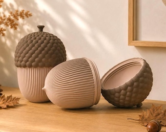 Contenedor con forma de bellota y tapa de rosca | Impresión 3D | Decoración moderna | Textura suave | Accesorio para el hogar estilo Japandi | Decoración otoñal | Idea de regalo