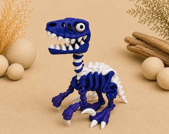 Velociraptor con esqueleto flexible impreso en 3D | Dinosaurio articulado | Figura de esqueleto de dinosaurio | Decoración fósil | Velociraptor | Regalo para fans de los dinosaurios