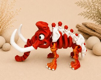 Mamut con esqueleto flexible impreso en 3D | Animal articulado | Figura de esqueleto de mamut | Decoración fósil | Regalo para aficionados a la prehistoria