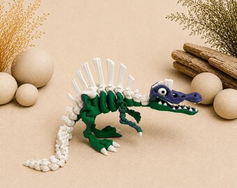Esqueleto flexible de Spinosaurus impreso en 3D | Dinosaurio articulado | Figura de esqueleto de dinosaurio | Decoración fósil | Regalo para fanáticos de los dinosaurios