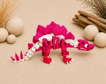Esqueleto flexible de estegosaurio impreso en 3D | Dinosaurio articulado | Figura de esqueleto de dinosaurio | Decoración fósil | Regalo para fanáticos de los dinosaurios