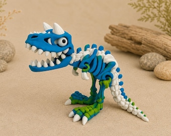 Esqueleto flexible de Carnotaurus impreso en 3D | Dinosaurio articulado | Figura de esqueleto de dinosaurio | Decoración fósil | Regalo para fanáticos de los dinosaurios