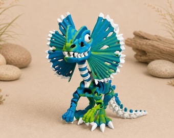 Esqueleto flexible de Dilophosaurus impreso en 3D | Dinosaurio articulado | Figura de esqueleto de dinosaurio | Decoración fósil | Regalo para fanáticos de los dinosaurios