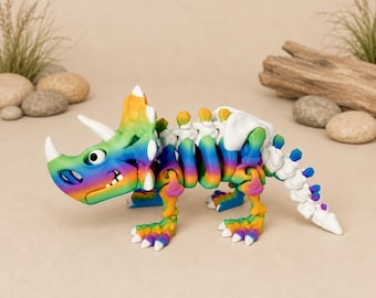 Esqueleto flexible de Triceratops impreso en 3D | Dinosaurio articulado | Figura de esqueleto de dinosaurio | Decoración fósil | Regalo para fanáticos de los dinosaurios