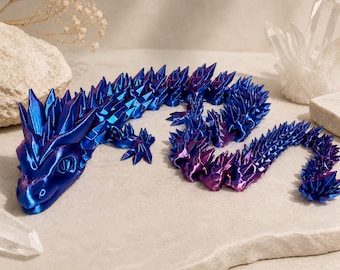 Kristall Drache Beweglich | 3D Druck | Flexi Dragon | Gelenkig | Glänzend | Fantasy Deko | Drachen Figur | Fidget | Geschenk | 45 cm & 60 cm