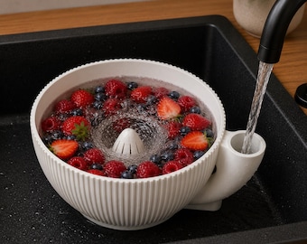 Bol giratorio para lavar frutas y verduras | Material apto para alimentos | Carrusel de lavado para bayas y hierbas | Ayudante de cocina impreso en 3D