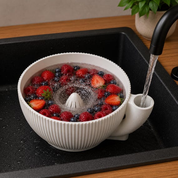 Wirbelnde Waschschale Obst Gemüse | LEBENSMITTELECHTES Material | Waschkarussell für Beeren & Kräuter | 3D-Druck Küchenhelfer