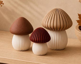Setas con tapa de rosca | Decoración otoñal | Impresión 3D | Contenedor decorativo | Almacenamiento escandinavo moderno | Decoración minimalista con setas