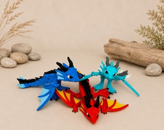 Figura de dragón flexible impresa en 3D | Alas desplegadas | Dragón articulado | Dragón flexible | Animal decorativo | Regalo para amantes de los dragones | Figura de coleccionista