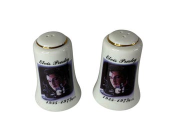 Juego de cerámica para salero y pimentero en memoria de Elvis Presley (1935-1977), artículo de colección.